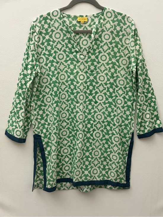 Roberta Roller Rabbit Tops - Roller Rabbit Green White and Navy Patterned Cotton Kurta Tunic M